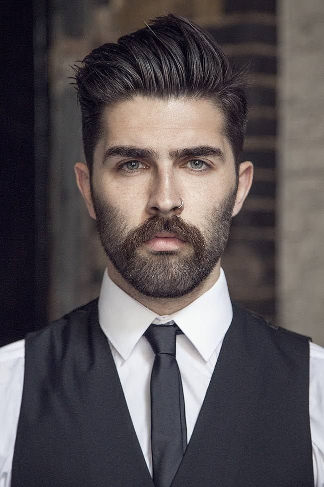 Classic Undercut Oval Face Shape Hairstyle with Beard